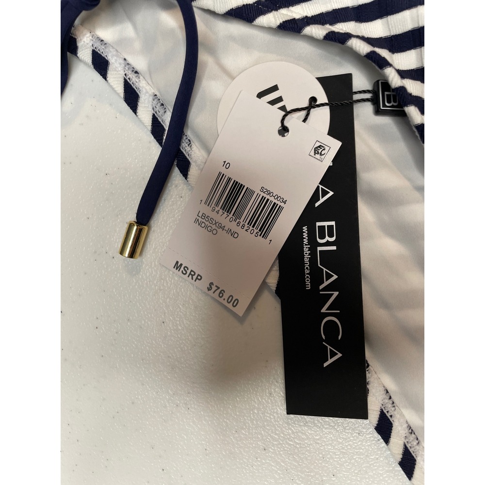 La Blanca Womens Side Tie Hipster Bikini Bottom, Navy Stripe, 10 - Picture 3 of 7